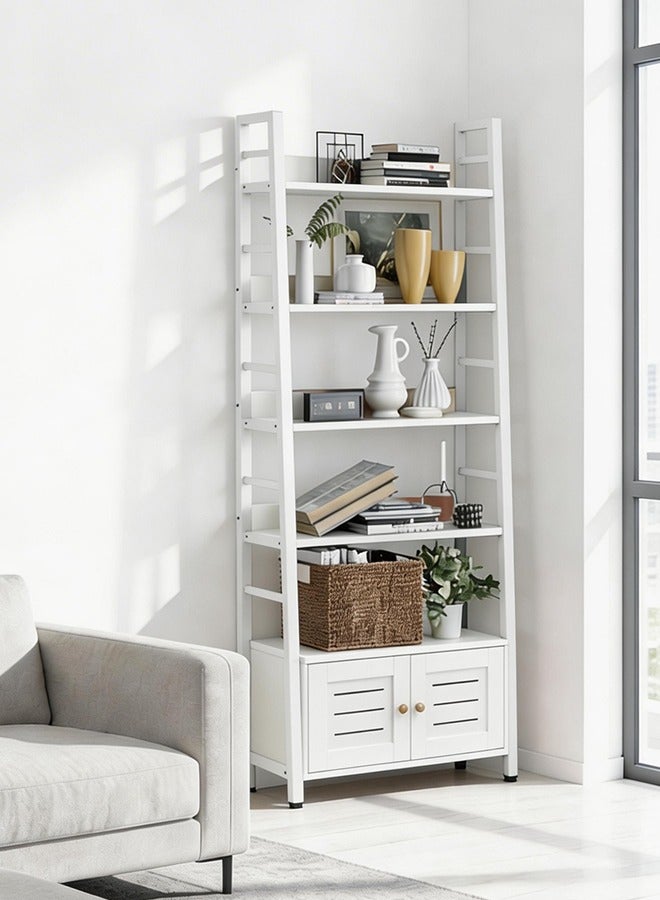 رف كتب 5 طبقات شبه منحرف - حامل تخزين متكامل، خزانة كتب مفتوحة بهيكل حديدي بسيط وخزانة، حامل عرض حديدي بسيط لرف الكتب لغرفة المعيشة، غرفة النوم، المكتب - Image 4